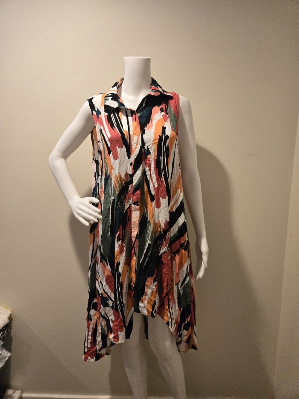 NWT Apricot Abstract Print Button Front Dress Orange Black 8